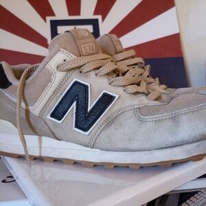 Sold- New Balance 574 Cream and Black Sneakers
